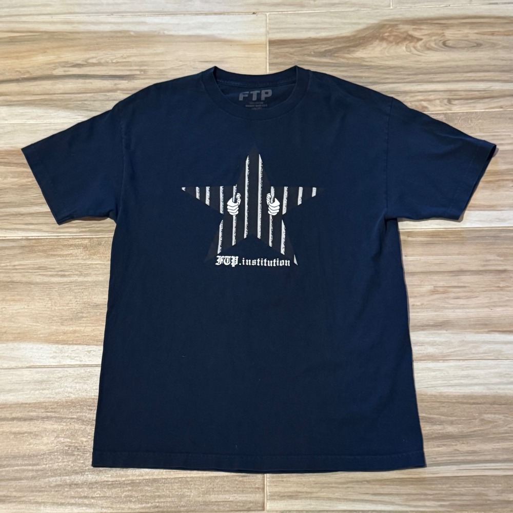 FTP Institution Prison Star Graphic T-Shirt Navy Mens Large Streetwear Tee